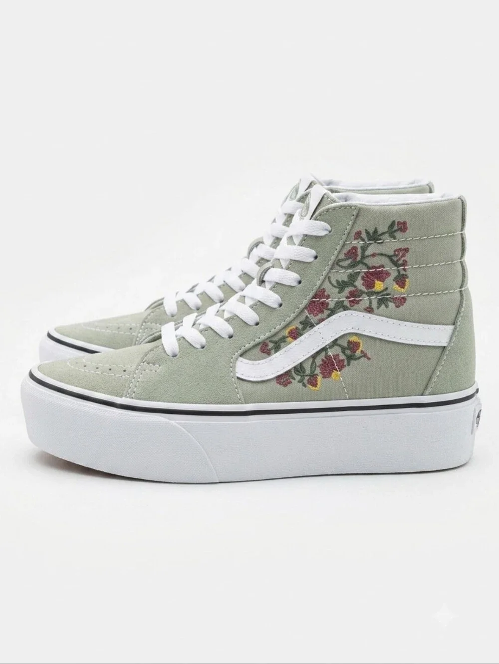 [[Vans]] Sk8-Hi Platform Floral Embroidered High-Top Sneakers - Sage